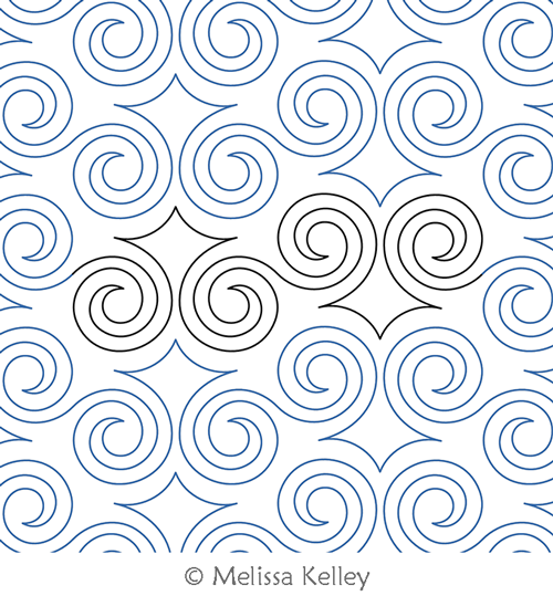Scrolls by Melissa Kelley. This image demonstrates how this computerized pattern will stitch out once loaded on your robotic quilting system. A full page pdf is included with the design download.