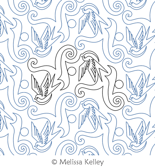Sparrows by Melissa Kelley. This image demonstrates how this computerized pattern will stitch out once loaded on your robotic quilting system. A full page pdf is included with the design download.