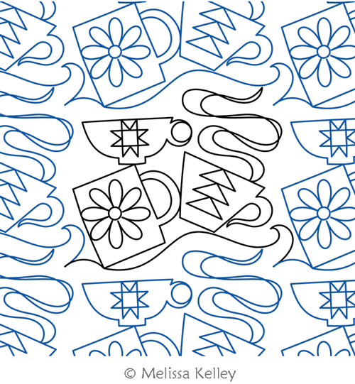 Spillt the Tea by Melissa Kelley. This image demonstrates how this computerized pattern will stitch out once loaded on your robotic quilting system. A full page pdf is included with the design download.