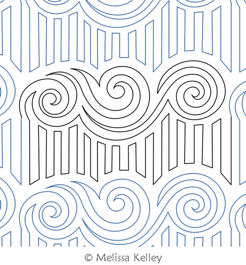 Swirled Columns by Melissa Kelley. This image demonstrates how this computerized pattern will stitch out once loaded on your robotic quilting system. A full page pdf is included with the design download.