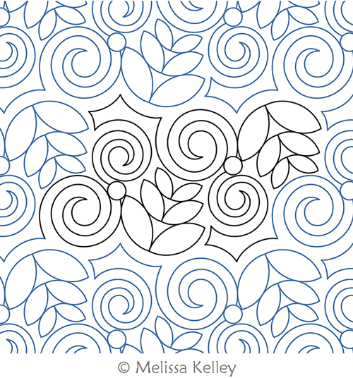 Swirly Leaves by Melissa Kelley. This image demonstrates how this computerized pattern will stitch out once loaded on your robotic quilting system. A full page pdf is included with the design download.