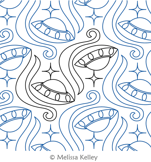 UFO by Melissa Kelley. This image demonstrates how this computerized pattern will stitch out once loaded on your robotic quilting system. A full page pdf is included with the design download.