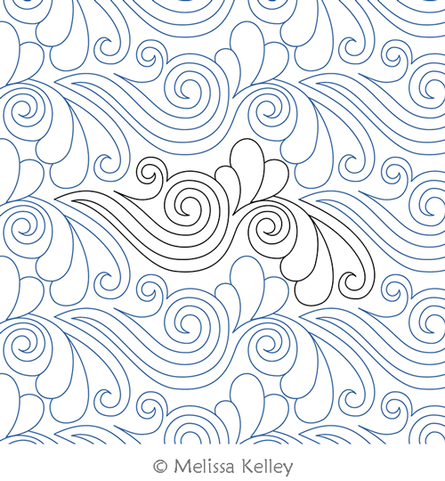 Wavy Feather by Melissa Kelley. This image demonstrates how this computerized pattern will stitch out once loaded on your robotic quilting system. A full page pdf is included with the design download.