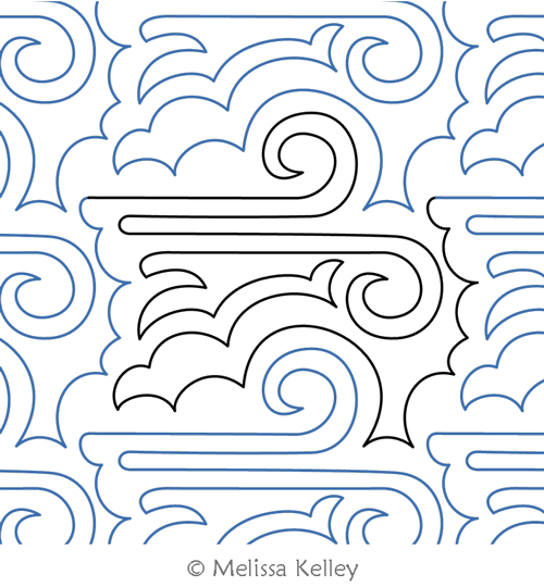 Zoom Clouds by Melissa Kelley. This image demonstrates how this computerized pattern will stitch out once loaded on your robotic quilting system. A full page pdf is included with the design download.