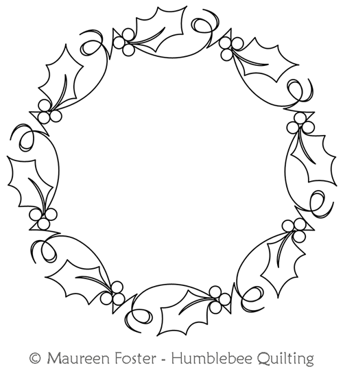 Christmas Holly Wreath by Maureen Foster. This image demonstrates how this computerized pattern will stitch out once loaded on your robotic quilting system. A full page pdf is included with the design download.