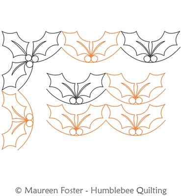 Holly Berry 1 Border and Corner by Maureen Foster. This image demonstrates how this computerized pattern will stitch out once loaded on your robotic quilting system. A full page pdf is included with the design download.