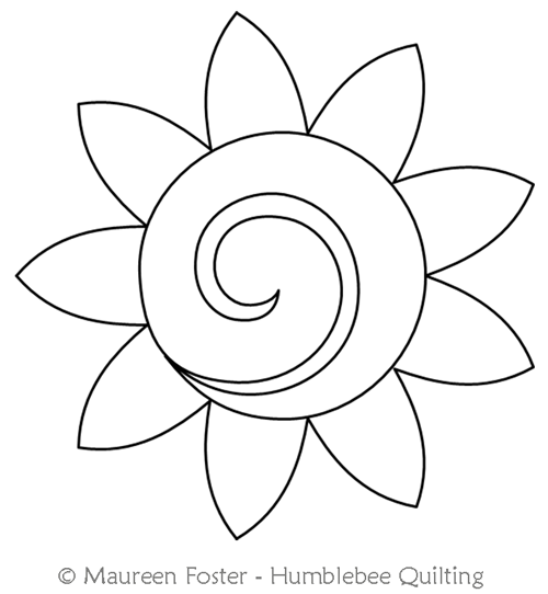 Mod Sunflower 2 Motif by Maureen Foster. This image demonstrates how this computerized pattern will stitch out once loaded on your robotic quilting system. A full page pdf is included with the design download.