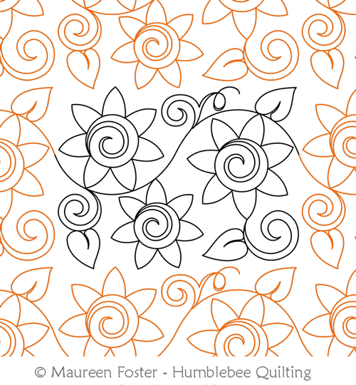 Mod Sunflowers E2E by Maureen Foster. This image demonstrates how this computerized pattern will stitch out once loaded on your robotic quilting system. A full page pdf is included with the design download.