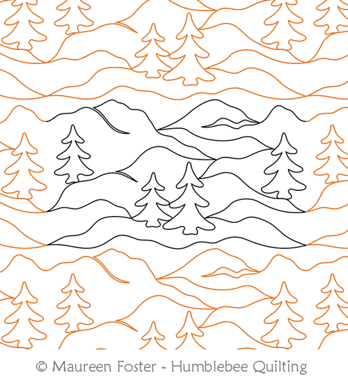 Mountain Landscape E2E by Maureen Foster. This image demonstrates how this computerized pattern will stitch out once loaded on your robotic quilting system. A full page pdf is included with the design download.