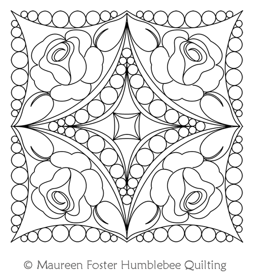 Rose N Pearls Block  by Maureen Foster. This image demonstrates how this computerized pattern will stitch out once loaded on your robotic quilting system. A full page pdf is included with the design download.