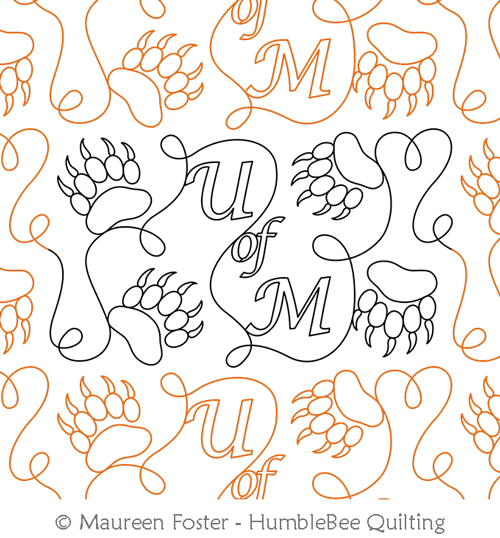 UofM Grizz Paws E2E by Maureen Foster. This image demonstrates how this computerized pattern will stitch out once loaded on your robotic quilting system. A full page pdf is included with the design download.