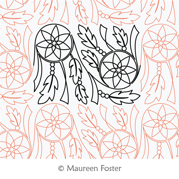 Dream Catcher Duet E2E by Maureen Foster. This image demonstrates how this computerized pattern will stitch out once loaded on your robotic quilting system. A full page pdf is included with the design download.