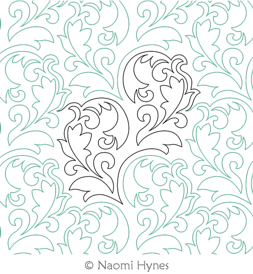 Baroque Flourish Pantograph by Naomi Hynes. This image demonstrates how this computerized pattern will stitch out once loaded on your robotic quilting system. A full page pdf is included with the design download.