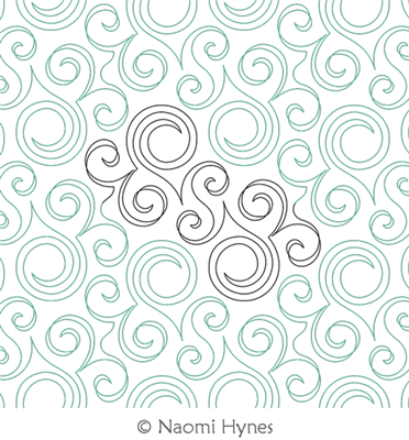 Swirlalicious Pantograph by Naomi Hynes. This image demonstrates how this computerized pattern will stitch out once loaded on your robotic quilting system. A full page pdf is included with the design download.