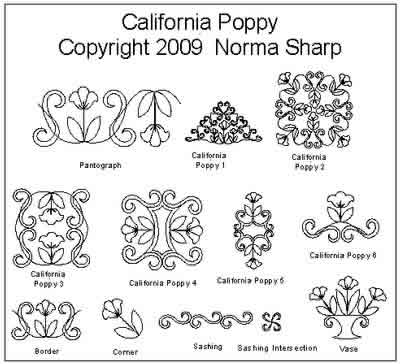 Digital Quilting Design California Poppy Set by Norma Sharp.