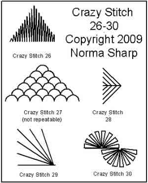 Digital Quilting Design Crazy Quilt Stitches 26-30 by Norma Sharp.