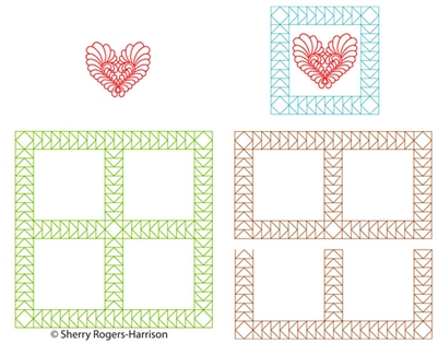 Digital Quilting Design Goosebumps Frame and Feather Heart Set by Sherry Rogers-Harrison.