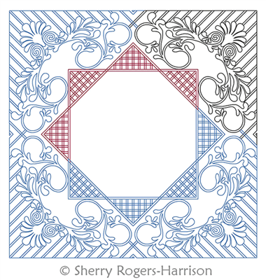 Moose Feathers Frame with Double Cross-Hatching in Sections by Sherry Rogers-Harrison.