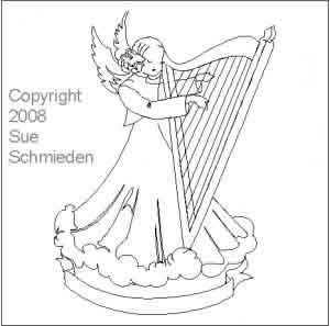 Digital Quilting Design Musical Harp Angel by Sue Schmieden.