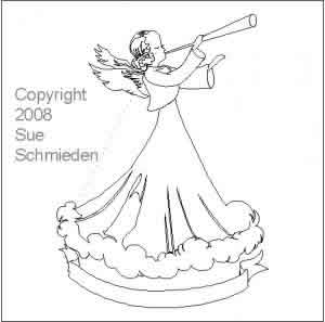 Digital Quilting Design Musical Horn Angel by Sue Schmieden.