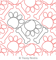 Digital Quilting Design Dog Paws and Bones by Tracey Pereira.