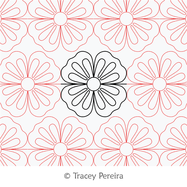 Mod Flower by Tracey Pereira. This image demonstrates how this computerized pattern will stitch out once loaded on your robotic quilting system. A full page pdf is included with the design download.