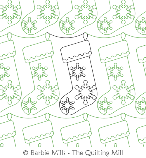 Stocking with Snowflakes by The Quilting Mill. This image demonstrates how this computerized pattern will stitch out once loaded on your robotic quilting system. A full page pdf is included with the design download.