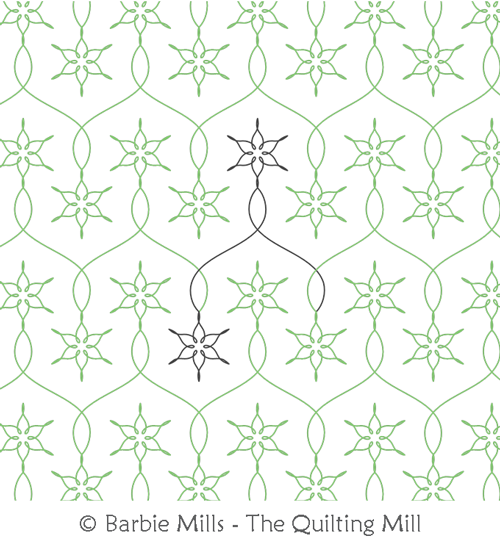 String of Snowflakes l by The Quilting Mill. This image demonstrates how this computerized pattern will stitch out once loaded on your robotic quilting system. A full page pdf is included with the design download.