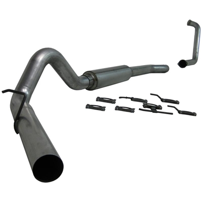 P1 2017-2023 2500/3500 HD DURAMAX L5P 4IN DOWN PIPE BACK W/O BUNGS, W/ MUFFLER, ALUMINUM