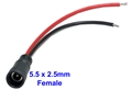 5.5 x 2.5mm Female Barrel Power Connector with Wires - 525F