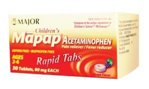 Major Pharmaceuticals 006446, MAJOR ANALGESIC - CHILDRENS Mapap, 80mg, Rapid Melt Tablets, 30s, Grape, Compare to Tylenol Melt Tabs, NDC# 00904-5791-46, EA