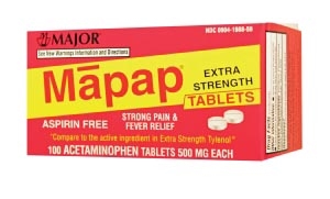 Major Pharmaceuticals 00904-6730-59, MAJOR ANALGESIC TABLETS Mapap, 500mg, Boxed, 100s, Compare to Tylenol, NDC# 00904-19898-59, EA