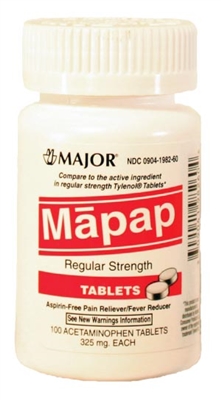 Major Pharmaceuticals 100441, MAJOR ANALGESIC TABLETS Mapap, 325mg, Unboxed, 100s, Compare to Tylenol, NDC# 00904-6719-60, EA