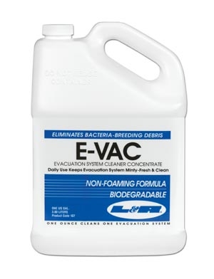 L&R Manufacturing Company 107, L&R E-VAC EVACUATION SYSTEM CLEANER CONCENTRATE E-Vac Concentrate, Gallon Bottle, 4/cs (20 cs/plt) (Item is considered HAZMAT and cannot ship via Air or to AK, GU, HI, PR, VI), CS