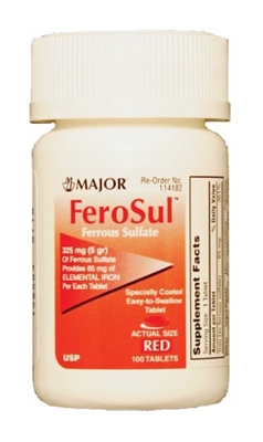Major Pharmaceuticals 114181, MAJOR IRON SUPPLEMENT Ferosul, 5gr, Film Coated, Red Tablets, 100s, Compare to Feosol, NDC# 00904-7590-60, EA