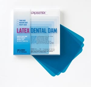 Crosstex International 19300, CROSSTEX DENTAL DAMS Dental Dam, Medium, Blue, 6" x 6", Unflavored, 36 sheets/bx, BX
