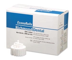 Richmond Dental 216206, RICHMOND ECONOMY COTTON ROLLS Economy Cotton Roll, Medium 1 x 3/8" Dia, Non-Sterile, 2000/bx, BX