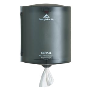 Georgia-Pacific Consumer Products 58204, GEORGIA-PACIFIC SOFPULL TOWEL DISPENSERS SofPull Translucent Smoke Regular Capacity Centerpull Towel Dispenser, 9 1/4"W x 8 3/4"D x 11 1/2"H, 1/cs (DROP SHIP ONLY), CS