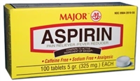 Major Pharmaceuticals 700437, MAJOR ASPIRIN TABLETS Aspirin, Film Coated, 325mg, 100s, Compare to Bayer, NDC# 00536-1054-29, EA