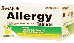 Major Pharmaceuticals 700459, MAJOR ALLERGY TABLETS Allergy Tablets, 4mg, 100s, Compare to Chlor-Trimeton Tabs, NDC# 00904-0012-59, EA