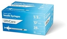 UltiMed 8258, ULTIMED ULTICARE INSULIN SYRINGES Insulin Syringe, 1/2cc, 28G x, 100/bx, BX