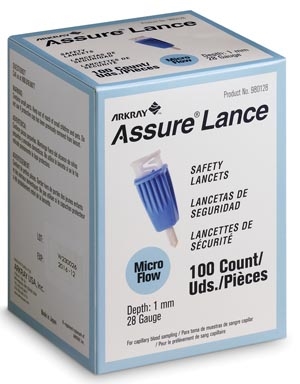 Arkray USA 980128, ARKRAY ASSURE LANCE SAFETY LANCETS Lancet, 28G x 1mm, Light Blue, 100/bx, BX