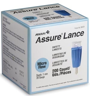 Arkray USA 980228, ARKRAY ASSURE LANCE SAFETY LANCETS Lancet, 28G x 1mm, Light Blue, 200/bx (24/cs, 30 cs/plt), BX