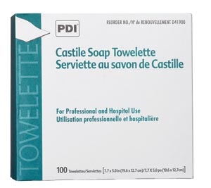 PDI - Professional Disposables, Intl. D41900, PDI CASTILE SOAP TOWELETTE Castile Soap Towelette, 2% Coconut Oil, 1/pk, 100 pk/bx, 10 bx/cs (63 cs/plt) (US Only), CS