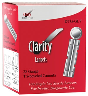 Clarity Diagnostics, LLC DTG-GL7, CLARITY DIAGNOSTICS GLUCOSE Clarity Lancets, 100/bx, BX