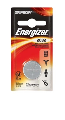 Energizer Battery ECR2032BP, ENERGIZER INDUSTRIAL BATTERY - LITHIUM Battery, Lithium, 3V Miniature Coin, 1/blister card, 6 cards/bx, BX