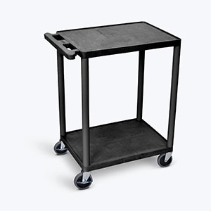 Luxor HE32-B, LUXOR UTILITY CARTS Cart, Two Shelves, Foam Plastic, Black, 24"W x 18"D x 33.5"H, (4) 4" Heavy Duty Casters (2 with Locking Brakes), Maximum Weight Capacity 400lbs (DROP SHIP ONLY), EA