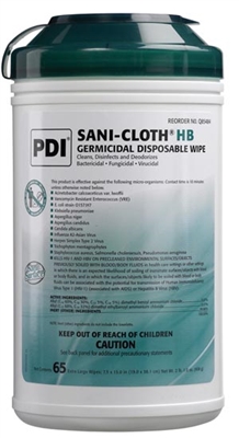PDI - Professional Disposables, Intl. Q85484, PDI SANI-CLOTH HB GERMICIDAL DISPOSABLE WIPE HB Germicidal Disposable Wipe, X-Large, 71/2" x 15", 65/canister, 6 can/cs (60 cs/plt) (US Only), CS