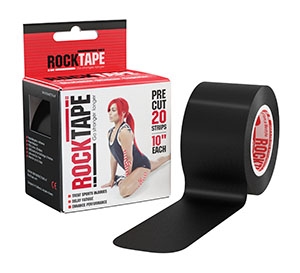 RockTape, Inc. RCT100-BK-PC, ROCKTAPE PRECUT KINESIOLOGY TAPE Pre-Cut Kinesiology Tape, 2" x 10" Pre-Cut Strips, Black, Latex Free, 20 strips/roll, 6 rolls/bx (42 bx/plt) (Products cannot be sold on Amazon.com or any oth