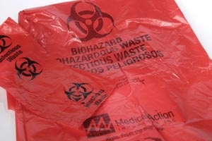 Medegen Medical Products, LLC RD610, MEDEGEN LAUNDRY & LINEN BAGS Hamper Bags, 11" x 141/4", 1.25 mil, Red, "Biohazardous Waste", 20/rl, 10 rl/cs (120 cs/plt), CS